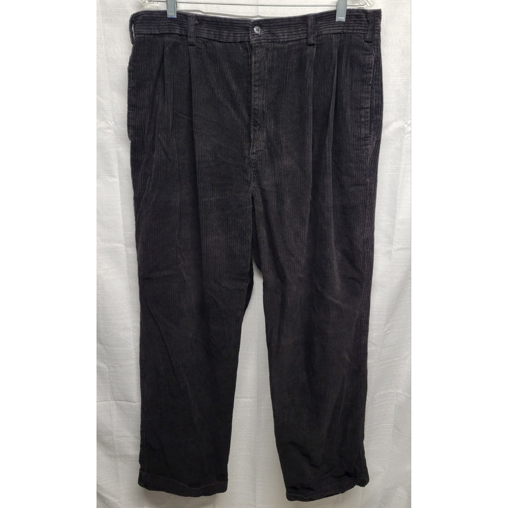 Trilogy Mens Black Soft Corduroy 100% Cotton Double Pleated Cuffed Pants 36x30